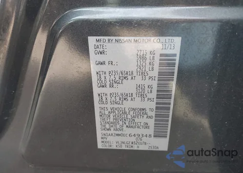 2014 Nissan Pathfinder Sl z USA, uszkodzony, nr VIN 5N1AR2MM0EC649348